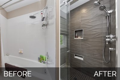现代纳普维尔霍尔浴室在图片之前和之后 - 培根设计建设